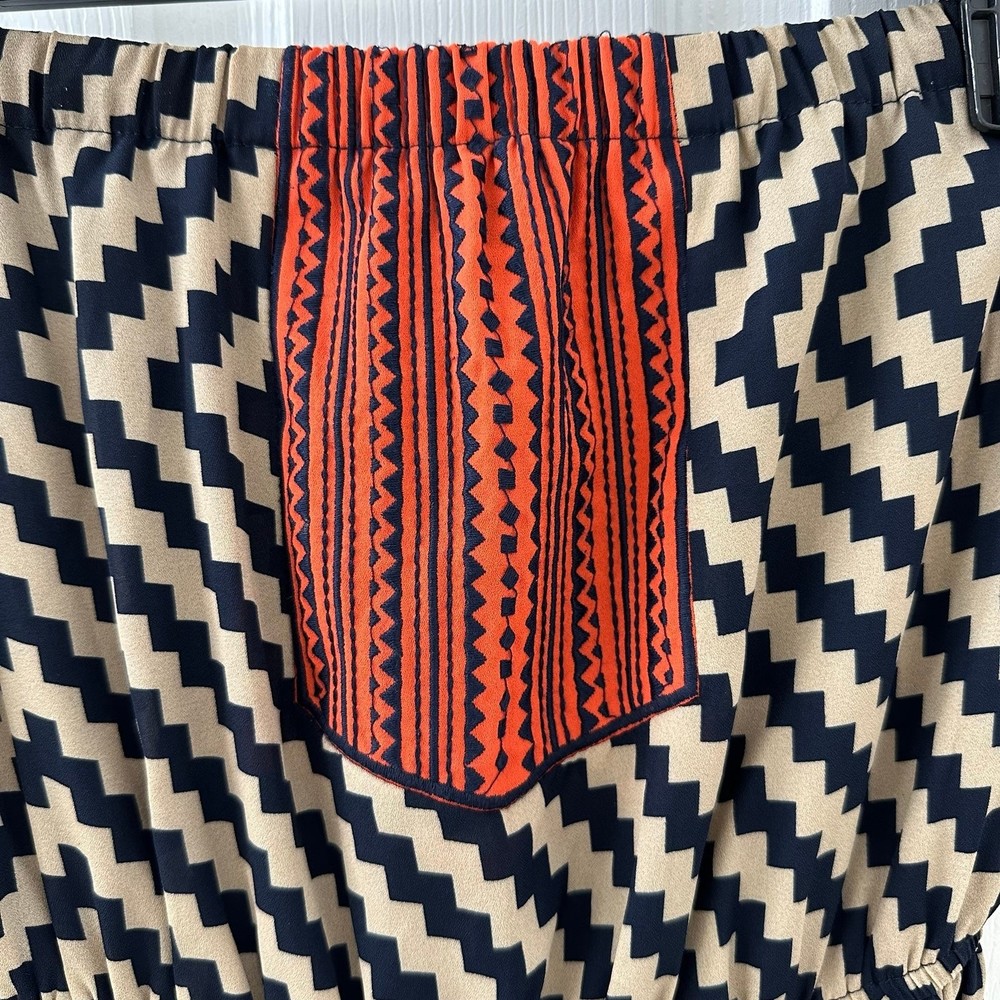 Women’s Maxi Dress Side Slit Orange Navy Tan Strapless Lined Boutique